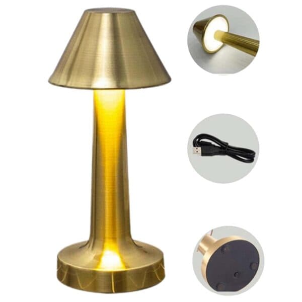 Retro Genopladelig Metal Bordlampe Lysdæmper Sølv