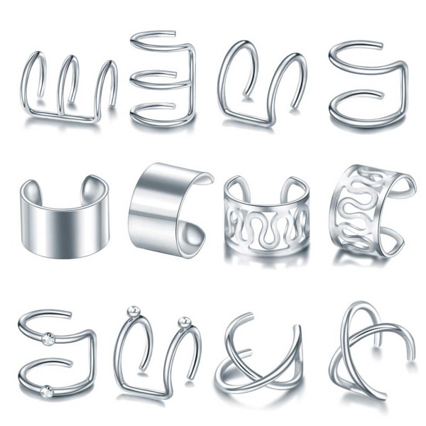 12-pack falske helix piercing ørere ørering øre manchet uden hulsølv sølv