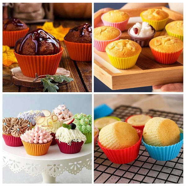 Silikone muffinforme / tyrforme - 12 -pak bagforme flerfarvet