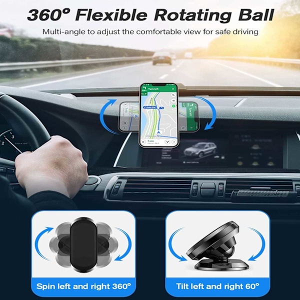 360 Rotatabel bilholder med magnet til mobil sort sort