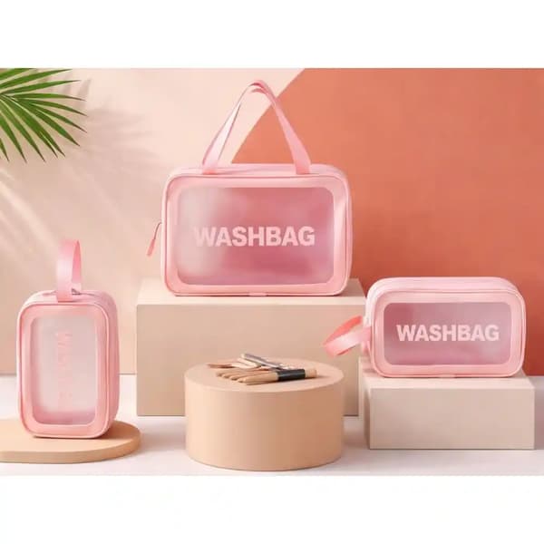 Necessär Set 3-Pack Transparent – Resenecessär i 3 Storlekar med Dragkedja Rosa