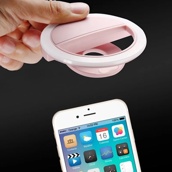 Clip-on selfie lampe til smartphone LED ringlys hvid