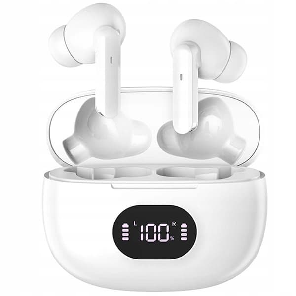 Trådlösa Bluetooth In-Ear Hörlurar med LED-Laddningsetui och Mikrofon Vit vit
