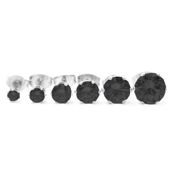 2-pack Silver Piercing Örhänge Svart Kristall - 6mm silver