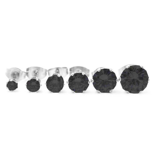 2 -pakkaus hopea lävistys korvakoru musta kristalli - 3 mm hopea