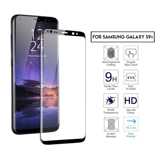 Galaxy S9 Plus 3D Curve HD -näytön suojaus hiilikuitu kovettunut lasi musta