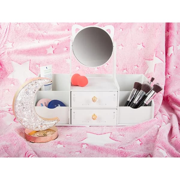Make-up-organizer med spejl og skuffer – Opbevaringsbord til makeup hvid