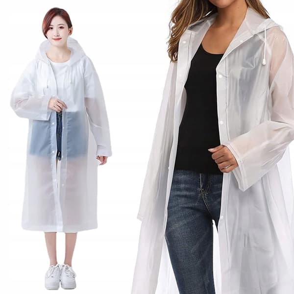 Regnponcho med hette – Vanntett regnjakke i lommeformat Unisex Hvit