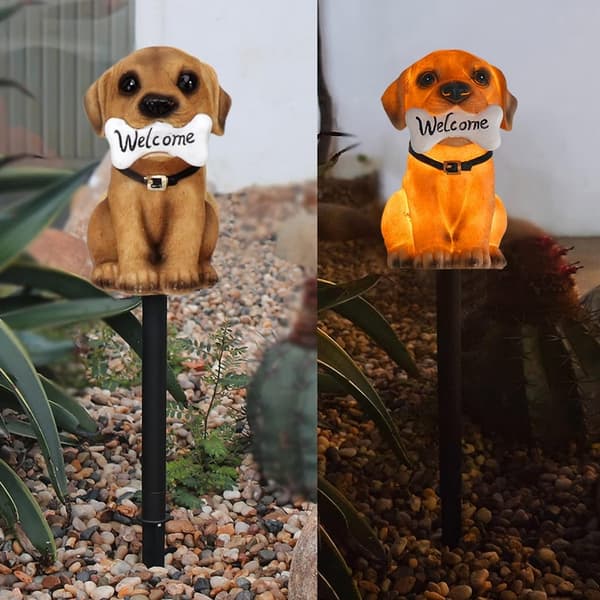Solcellelampe LED Hund 41 cm – Gårdsdekoration med skumringssensor IP44