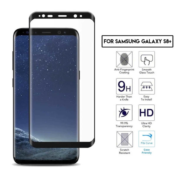 Galaxy S8 Plus 3D Curve HD Screen Protector Carbon Fiber Temmeret Glas sort