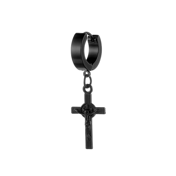 Piercing ørering tyk ring med Jesus på kors sort sort
