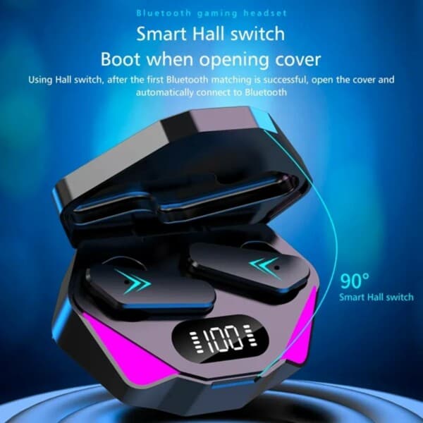 Trådløs RGB Gaming TWS Bluetooth Stereo In-Ear Hovedtelefoner USB-C Black sort
