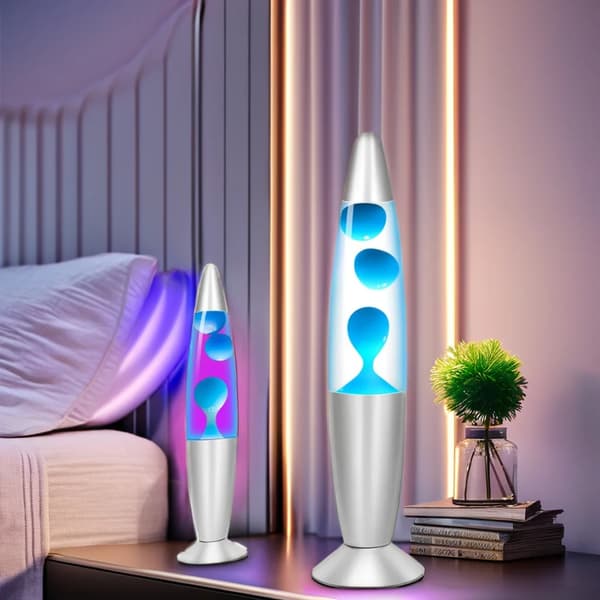 Lavalampe med Voks LED RGB – 17 Farger, Fjernkontroll og 4 Lysmoduser, Sølv 33 cm Silver