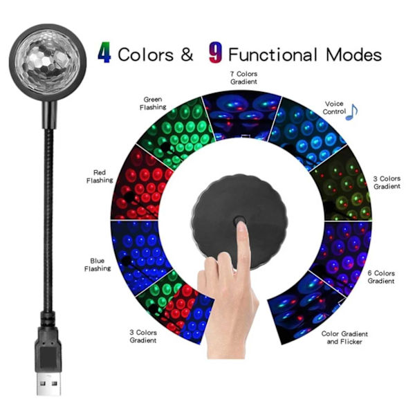 Mini USB LED Discolampa för Bil Nattlampa svart