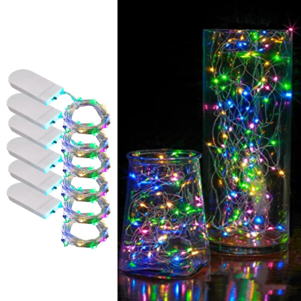 6-pack 1m Mini LED Light Loop Battery Operated Multicolored flerfarget
