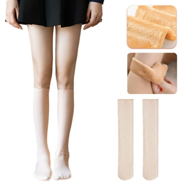 Varmfôrede sokker fløyelfleece beige M