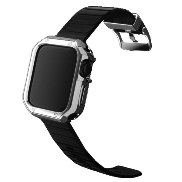 Apple Watch 42/44/45/49mm Svart Armband + TPU Skal Bumper Silver silver