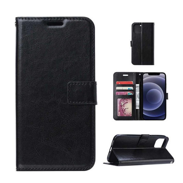 iPhone 12/12 Pro Wallet Case Musta nahkainen nahkakotelo musta