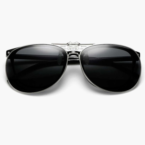 Uppfällbara Polariserade Pilot Clip-On Solglasögon Metall Silver silver