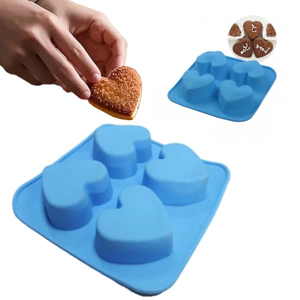 Silikonform til Bagning 4 Hjerter Muffins og Cupcakes