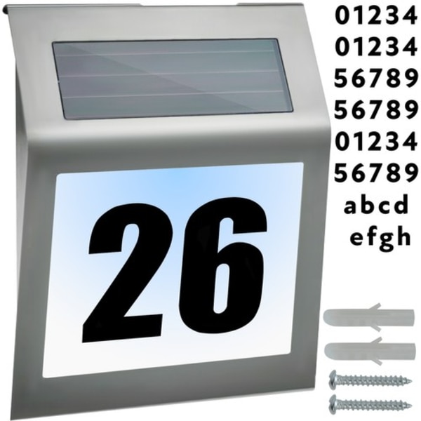 Husnummer med Solceller Led Belysning silver