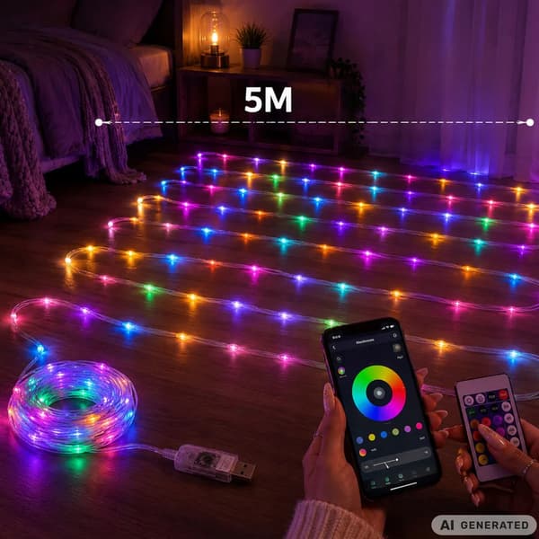 LED Strip RGB 5m USB med fjernkontroll, app og musikksynkronisering