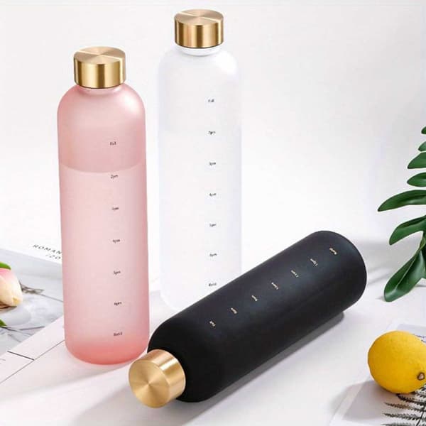 Minimalistisk motiverende vannflaske med tidsmarkør 1000 ml hvit hvit