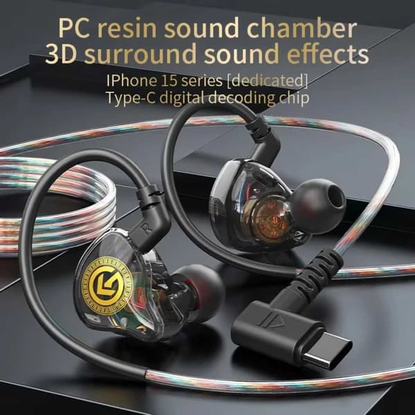 USB-C hodetelefonskjerm med kabel, mikrofon, DAC Dynamic Bass Black svart