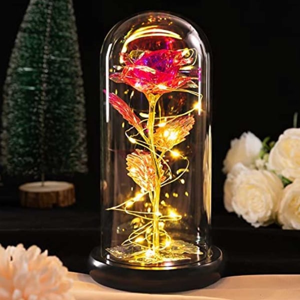 24k Gold Rose - kullattu Eternity Rose lasikupissa lampuilla kulta