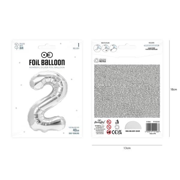 Folieballong Tall 2 Sølv 40 cm sølv