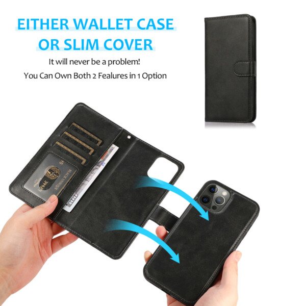 iPhone 15 Magnet Wallet Case 2-in-1 musta musta