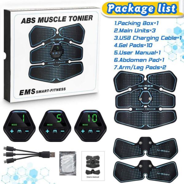 3-Pack EMS-Tränare - Mage Armar Axlar Ben Elektrisk Muskelstimulator Magrutor svart