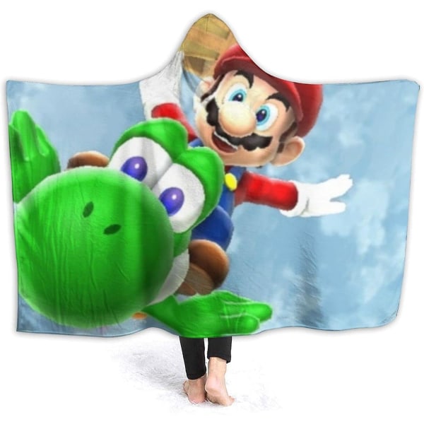 Super Mario Hooded Filt Bärbar Hoodie Throw Microfiber Mjuk Stickad Plysch Sängkläder Mysig filt för barn och vuxen för barn 50x40in 125x100cm