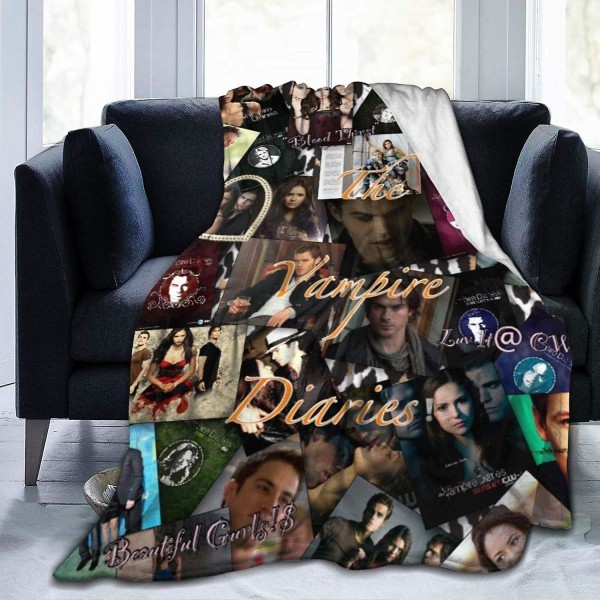 Team Damon Stefan Salvatore Vampire Diaries Tv Show Filtar, Vampire Elena Damon Stefan Love Triangle Collage Fuzzy Fleece Filt Till Sängsoffa Merch 60x50in 150x125cm