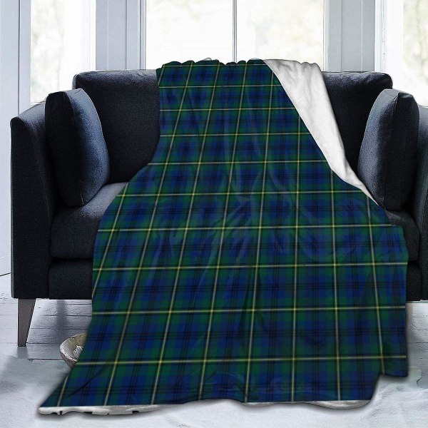 Johnston Clan Tartan Royal Blue And Green Pläd Plädfilt Mjuk flanell Fleece Varm filt För soffa,säng,soffa,stol,kontor,resor,camping-r191 50x40in 125x100cm