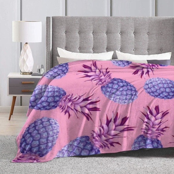 Violett ananas Slängfilt Mjuk flanell Fleece Varm filt för soffa, säng, soffa, stol, kontor, resa, camping-o101 60x50in 150x125cm