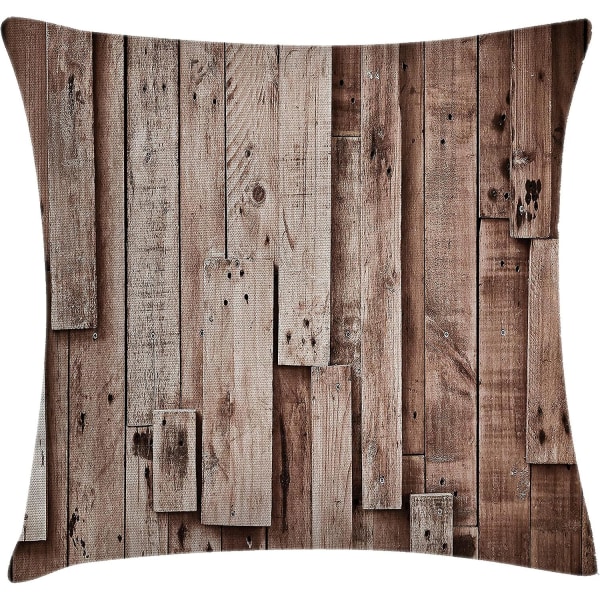 Cover av trä, vintage ladugårdsgolv och väggplankor ser ut i sepiakonst Naturlig plywood Lodge Print, 18" X 18", gråbrun