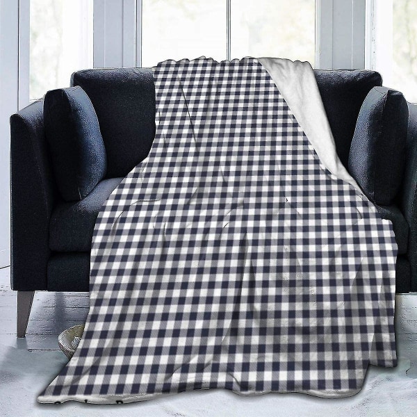 Marinblå Gingham Mönster Täckfilt Mjuk Flanell Fleece Varm filt För Soffa, Säng, Soffa, Stol, Kontor, Resa, Camping-r551 50x40in 125x100cm