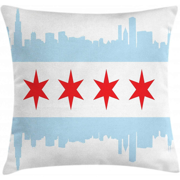 Chicago Skyline Cover, Chicagos flagga med höga byggnader Scenery National, 18" X 18", Röd Vit