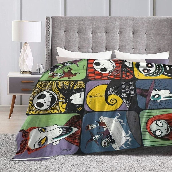 The Night-mare Before Chris-tmas Jack And Sally Blanket Anime Flanell Fleece Plyschfilt All Seasons Plysch Fuzzy Lättvikt Super Mjuk Lyx Fluff 50x40in 125x100cm