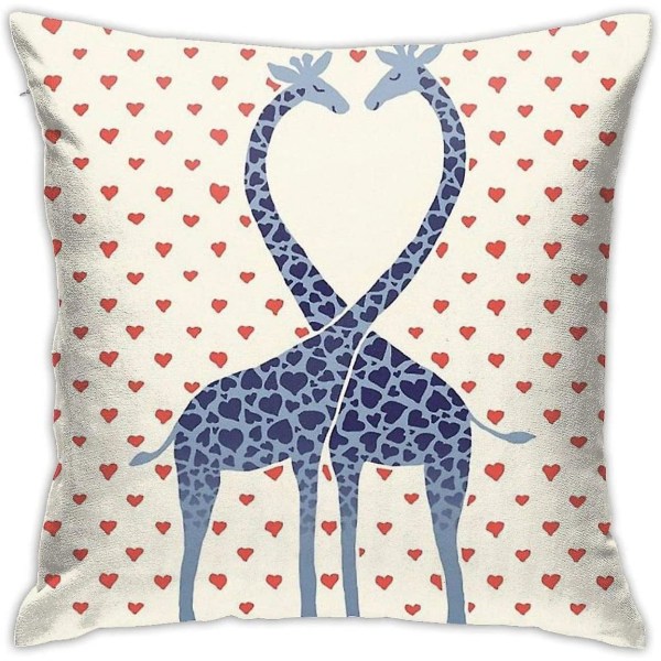 Giraffer In Love - En Alla hjärtans dag Illustration Kudde Cover Dekorativt case för soffa sovrum 18"x18"