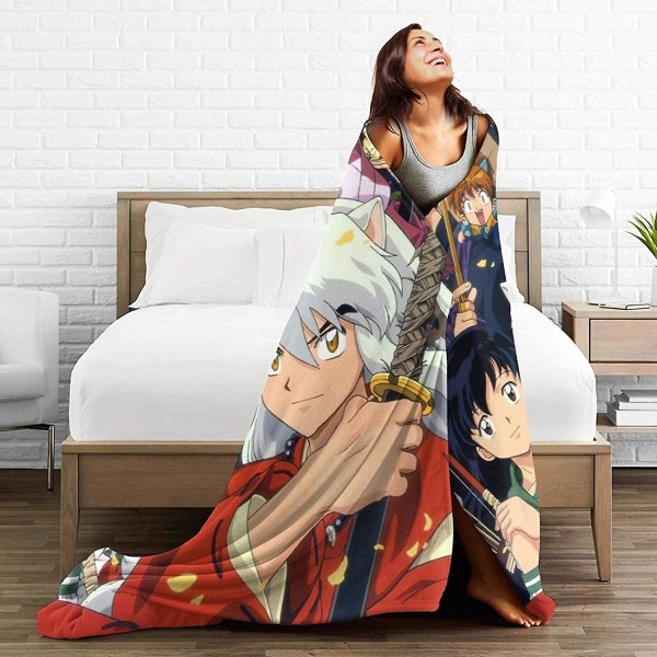 Inuyasha Fleece Vändbar Mysig Sängfilt Anime Vinterfilt Sesshomaru Förtjockning Håll värmen För Soffa Bäddsoffa Campingch-f398 60x50in 150x125cm