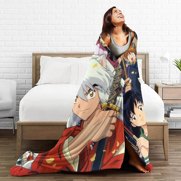 Inuyasha Fleece Vändbar Mysig Sängfilt Anime Vinterfilt Sesshomaru Förtjockning Håll värmen För Soffa Bäddsoffa Campingch-f592 50x40in 125x100cm