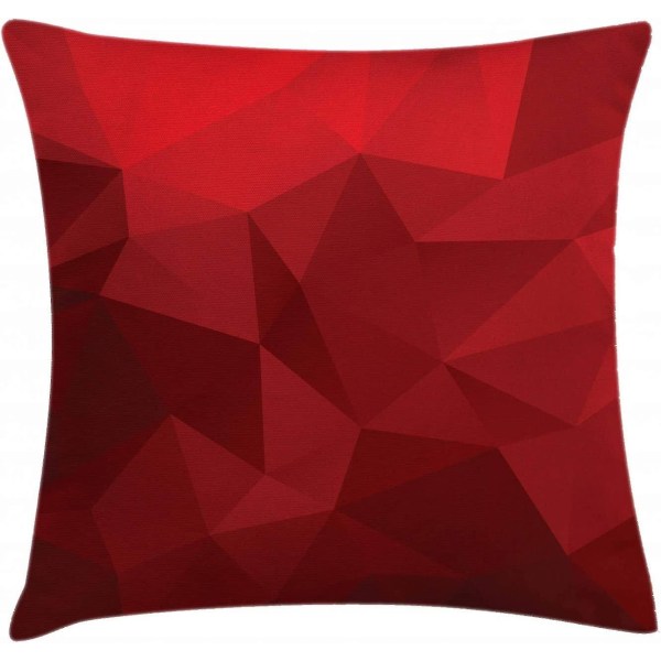 Rött cover, triangulär mosaik i röda nyanser med låg polyeffekt geometrisk och abstrakt, 18" X 18", rubinröd