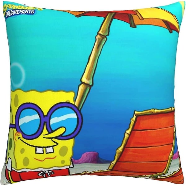 Mjuka och tåliga SpongeBob kuddfodral 45cm X 45cm Fyrkantiga kuddfodral för soffa sovrum med osynlig dragkedja 18x18 tum set om 1