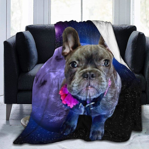 Hund Fransk Bulldog och Galaxy Slängfilt Mjuk flanell Fleece Varmtäcke För soffa,säng,soffa,stol,kontor,resor,camping-r320 80x60in 200x150cm