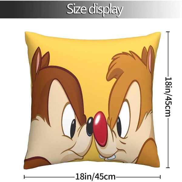 Chip N Dale Anime Cover Örngott Överdrag Fritid Mjuk tecknad Case Heminredning För Bäddsoffa Soffa Bil 18 X 18 tum