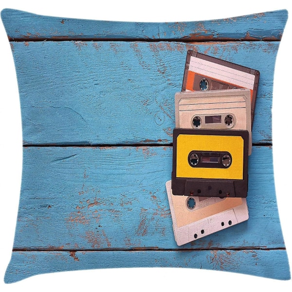 Indie cover, vintage kassettband på aqua träbord närbild foto retromusik retro, 40" X 40", pastellblått