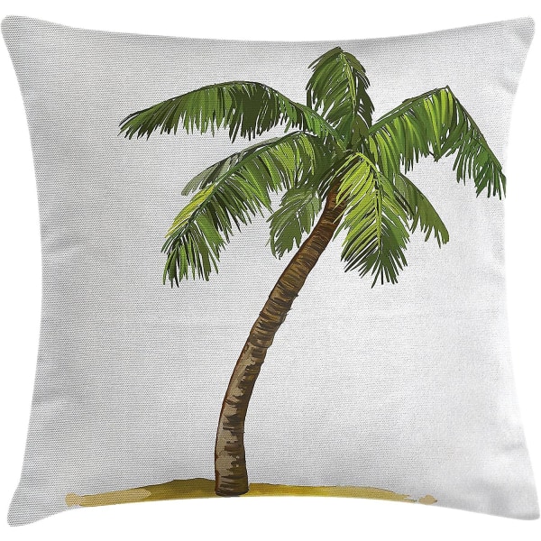 Palmträd Cover, tecknad palmträd Bild Tropisk växt och sand Serenity Natur Lövverk Print, 18" X 18", Grön Brun