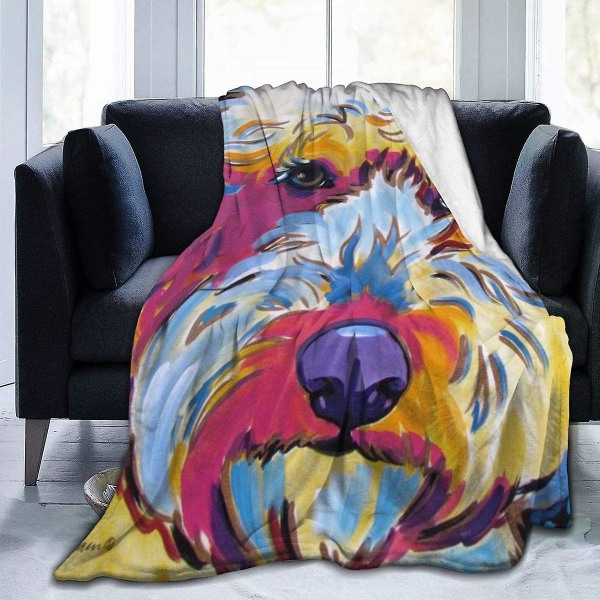 Goldendoodle Labradoodle Pop Art Husdjursporträtt Slängfilt Mjuk flanell fleecefilt för soffa,säng,soffa,stol Kontor,resor,camping-r25 80x60in 200x150cm